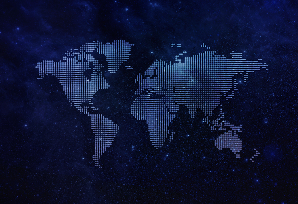 World map on dark night sky for background or backdrop banner sh